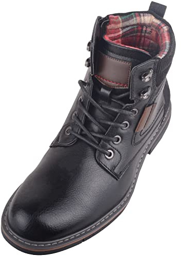 ABSOLUTE FOOTWEAR Mens Smooth Faux Leather Lace Up Smart Casual Chelsea Ankle Boots with Checked Lining