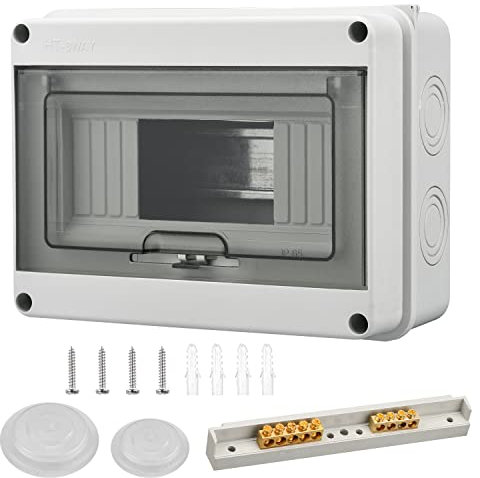 Coffret Electrique Etanche Exterieur 8 Modules, Tableau Electrique, IP65 ABS Toitier Electrique, Boite Electrique Etanche avec Accessoires, pour Jardin, Usine, Mur (8 Modules)