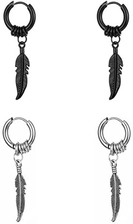XPEX 2 Paar Creolen, Federohrringe, Vintage-Schmuck-Ohrringe, Creolen, Punk-Hip-Hop-Ohrringe für Männer und Frauen, 2 Stile, hypoallergen (zwei Farben)