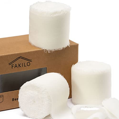 Elfenbeinband, Chiffonband zum Verpacken von Geschenken, FAKILO Fransenband, 3 Rollen 3,8 cm x 19,5 m Vintage-Band-Set für Hochzeitseinladungen, Geburtstags-/Urlaubsparty-Dekorationen, Brautsträuße