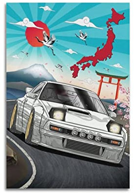 ZENGYL JDM Rennauto-Poster für Mazda RX7 weißes Sportwagen-Poster, dekoratives Gemälde, Leinwand, Wandposter und Kunstbilddruck, modernes Familien-Schlafzimmer, Dekor-Poster, 30 x 45 cm