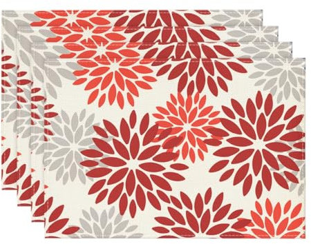 Artoid Mode Blumen Rot Dahlien Herbst Platzsets 4er Set, Weihnachten 30x45cm Urlaub Tischsets Waschbar Platzdeckchen Küche Party Deko