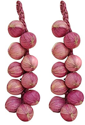 URFEDA 2 Stück Künstliche Gemüse Hängen Deko Künstliche Zwiebeln Gemüse Dekoration,künstlicher Gemüse Zopf,Drinnen Dekor Für Haus Küche Garten Gemüse Party Festival Dekoration Foto Requisiten
