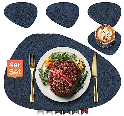 Tischsets und Untersetzer aus Leder, platzdeckchen abwaschbar,Platzsets abwaschbar,Tischdeko,tischsets tischsets abwaschbar,Platz-Matten für Küche Speisetisch,4er-Set (Dreieckskreis, Marineblau)