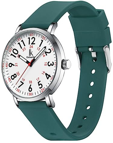Alienwork IK EasyTime Armbanduhr Herren Damen Silber Silikon-Armband Grün Weiss Einfache Lesezeit Armbandwechsel mit Schnellverschluss Wasserdicht