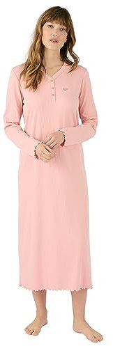 Damart - Chemise de Nuit Maille Interlock côtelée Douce et Souple Femme Rose Taille 46-48 (L)