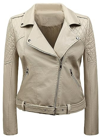 Karo Jacke Damen - Damen-Motorradjacke, einfarbig, kurze Lederkombi, Taschen, Wollmantel