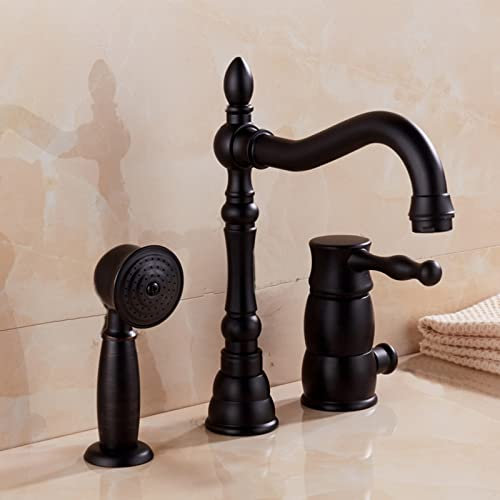 DameCo Ensemble de robinets de Baignoire et de Douche, mitigeur de Bain rétro Noir à 3 Trous avec douchette à Main, Robinet de Baignoire Rotatif à 360 degrés pour Salle de Bains Interesting