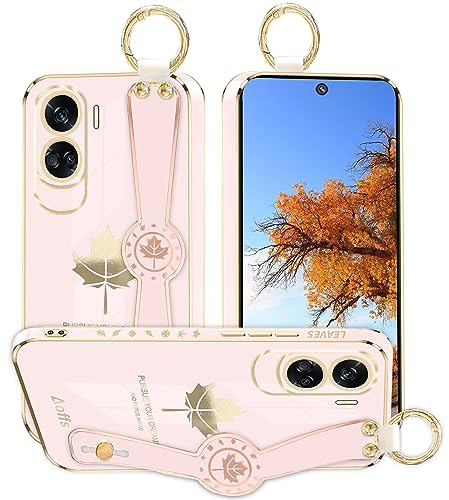 Kainevy pour Coque Honor 90 Lite 5G avec Cordon Support et Anneau pour Femme et Fille Jolie Etui Honor 90 Lite Coque Antichoc Silicone Brillante Luxe Ultra Fine Protection Housse Case (Rose)
