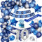 70. Geburtstagdeko Män, 70 Jahre Blau Silber Balloon Arch Kit mit Happy Birthday Banner, Cake Topper, Tischdecke, Geburtstag Sash, Große Anzahl 70 Ballon, Chrom Blau Silber Luftballons