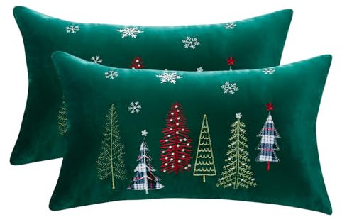 Tosleo 2 Stück Kissenbezug Weihnachten 30 x 50 cm Dekokissen Kissenhülle Grün Weihnachtsbaum Kissenbezüge für Sofa Wohnzimmer Schlafzimmer Festival Party Merry Christmas