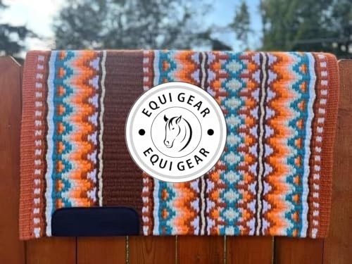 EQUIGEAR Western Show Horse Saddle Blanket New Zealand Wool Western Design Handmade Saddle Blanket Top Wool Pad Sensor Flex (Customization Available) QA468 (34x34)