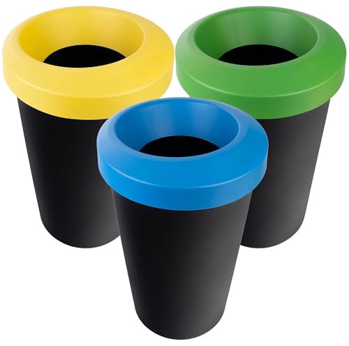 KADAX Juego de cubos de basura para reciclaje, cubo de basura redondo de plástico resistente, contenedor de basura, cubo de basura (3 x 25 L)