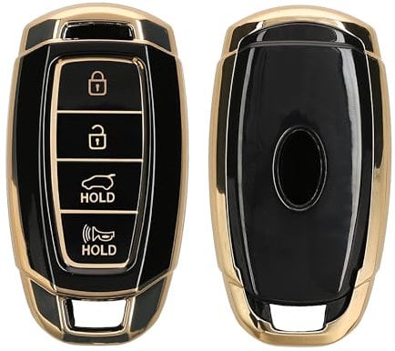 kwmobile Autoschlüssel Hülle kompatibel mit Hyundai 4-Tasten Elantra GT Accent Kona Veloster - Schlüsselhülle Silikon Cover - Schwarz Gold