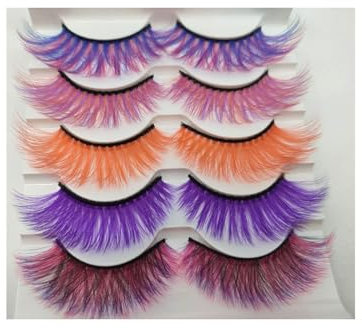 Ciglia finte Ciglia colorate dall'aspetto naturale 5 paia Cosplay Ciglia finte di Halloween Ciglia viola arancioni rosa fai da te Affascinante
