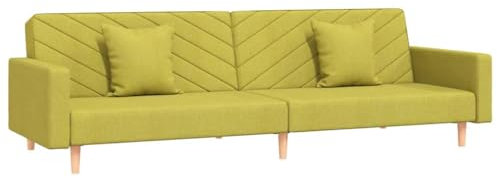 vidaXL Schlafsofa 2-Sitzer, Sofa mit 2 Kissen, Schlafcouch für Wohnzimmer Heimkino Büro, Couch Sofabett Tagesbett Gästebett, Grün Stoff
