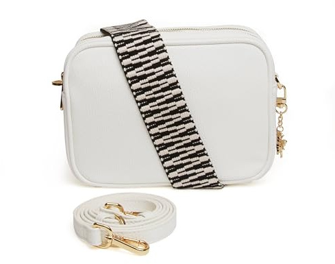 Alice Wheeler Soho Duel Fach Kamera Crossbody Tasche mit 2 Riemen und Bee Befestigung Schultertasche für Damen (Weiß), weiß, Medium