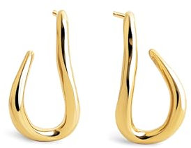 SINGULARU - Pendientes Aro Organic Hook. Acero con Acabado en Baño Oro de 18Kt. Cierre de Tuerca a Presion de Silicona. Joyas para Mujer