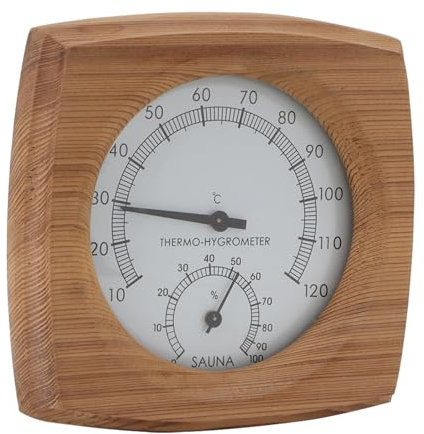 Tomotato Hölzerne Dampfsauna-Thermometer, 2 in 1 Sauna Hygrothermograph Thermometer Digitales Sauna Raum Thermometer für Saunaraum Büro Werkstatt Schule