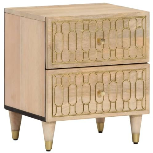 vidaXL Nachttisch, Nachtschrank mit Schubladen Holzbeine, Nachtkommode für Schlafzimmer, Nachtkonsole Beistelltisch, Modern, Massivholz Mango