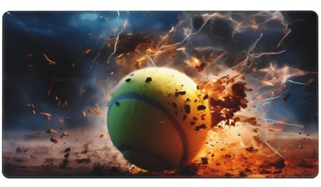 Lightning Tennis Mouse Pad Stitched Edges and Non-Slip Base, Water Resist Desk Pad for Keyboard Laptop 29.5 X 15.8