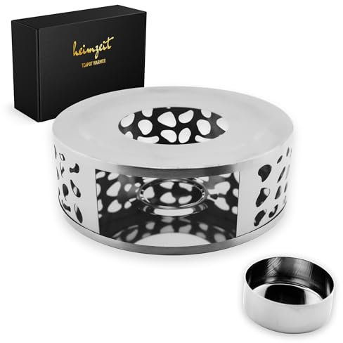 heimzeit Calentador para Teteras y Cafeteras de Acero Inoxidable [Ø 15 cm, Plateado], Calentador de Té con Portavelas, Diseño Elegante, Resistente a los Arañazos y Apto para Todos los Tamaños
