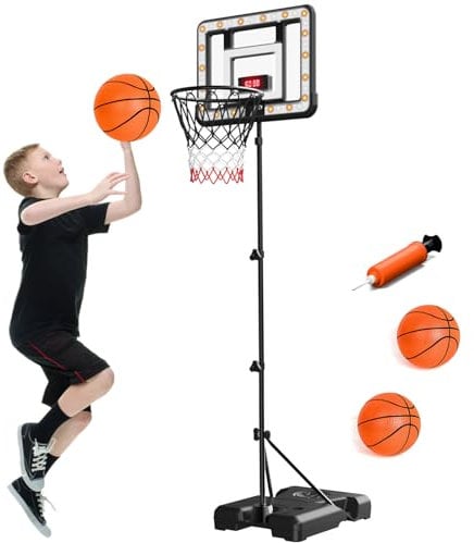 fisca Basketballkorb Kinder mit Elektronische Anzeigetafel, Höhenverstellbarer 110-180cm Basketballtor, Mini Basketballkorb Geschenk mit Ständer für Jungen Mädchen Outdoor Indoor