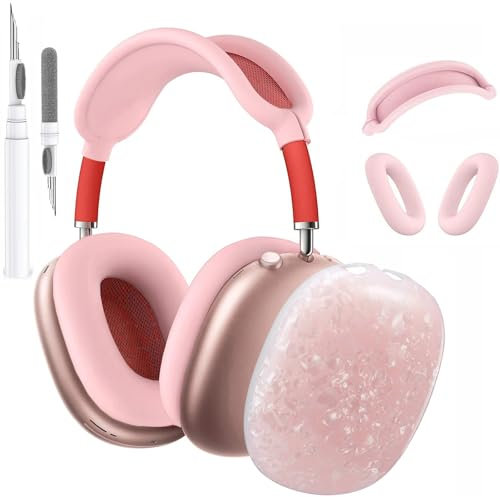 OTOPO for Cute Glitter Airpods Max Case with Cleaner Kit, Anti-Scratch Shell Pattern Ear Pad Case Cover/Ear Cups Cover/Headband Cover for AirPods Max Cover Protective Skin Girl Women Pink