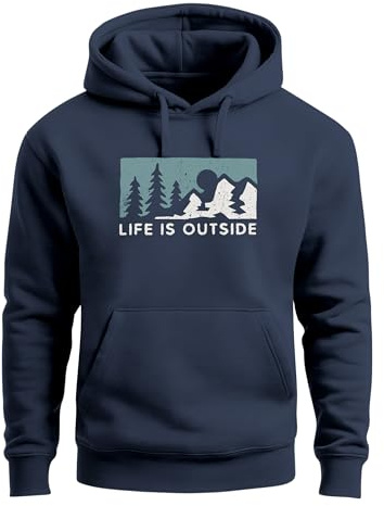 Neverless® Hoodie Herren Print Outdoor Wandern Nautrliebhaber Life is Outside Aufschrift Männer Fashion Streetstyle