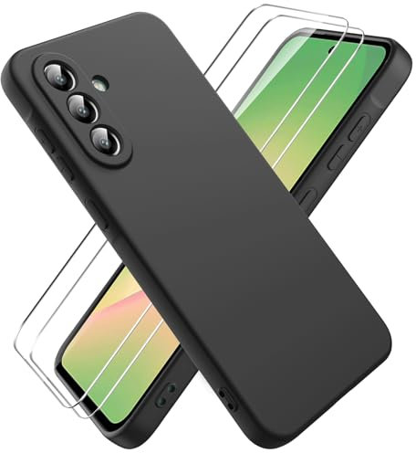 Ikziwreo Hülle für Samsung Galaxy A56 5G Handyhülle, mit 2 Stück Displayschutzfolien, Reiner Farbe Ultradünne Weich Silikonhülle, Stoßfeste Anti-Scratch Gummi Schutzhülle - Schwarz