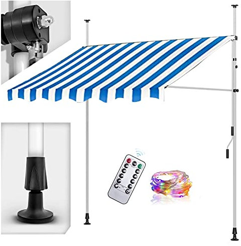Terassen-Teleskopmarkise mit Licht und Handkurbel, manuell einziehbar, Balkonmarkise für den Außenbereich, Sonnenschutz und Schutz