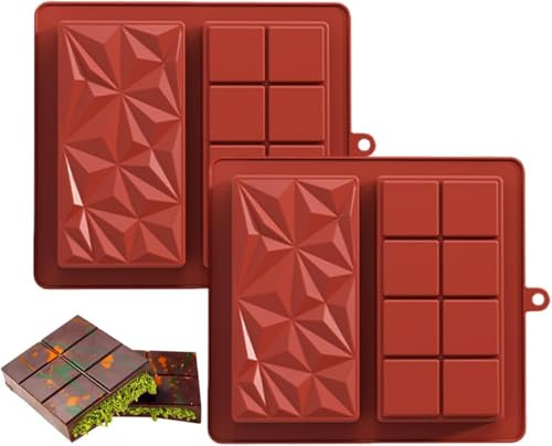 2 Moules à Chocolat en Silicone Professionnels - Pour Tablettes Dubai & Barres Énergétiques | Résistants à la Chaleur (-40°C à 230°C) | Antiadhésifs & Flexibles (Lavables au Lave-vaisselle)