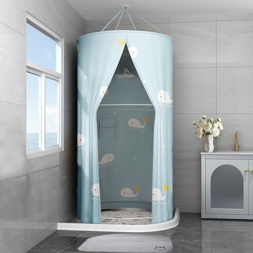 KFZXLSU Tenda da doccia rotonda, 100 x 200 cm, da appendere, in poliestere, impermeabile, portatile, per campeggio, viaggi, doccia interna (100 x 200 cm, motivo balena)