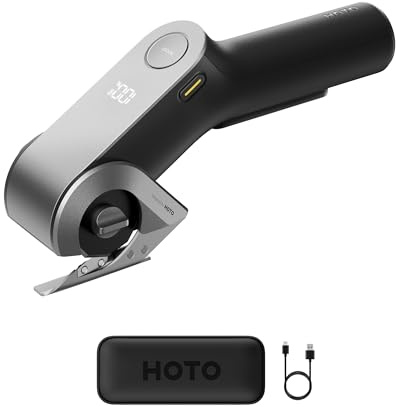 HOTO Ciseaux électriques sans fil EdgeFlow, lame titane, écran LED | rechargeable, auto-affûtage, sécurité, carton/bricolage