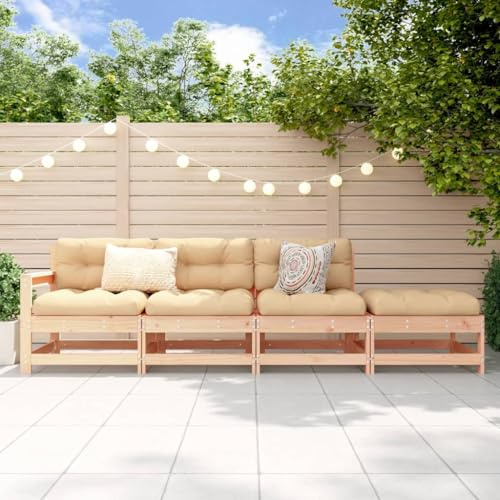 QJBSAVVA 4-TLG Gartenlounge Set Kiefer massiv unbehandelt Latten Design modulare Sitzecke Balkon Sofa Outdoor Couch 62 x 66 x 70 cm Robustes Holz für kleine Terrassen Balkon und Garten