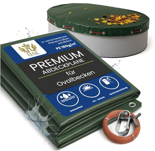 HAF Pool Winterabdeckung Oval für 650 x 420 cm - Winterfeste Abdeckplane zur Poolabdeckung im Sommer und Winter - Poolplane (Abdeckfolie) aus wasserdichtem PE mit 180g/m²