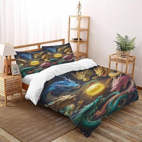 TiTCiveR Drachenperle Bettwäsche-Sets Divine Sky Dragons Kinderbettwäsche-Set Reißverschluss Mit Kissenbezug Für Jungen Und Mädchen,Kinder Double（200x200cm）