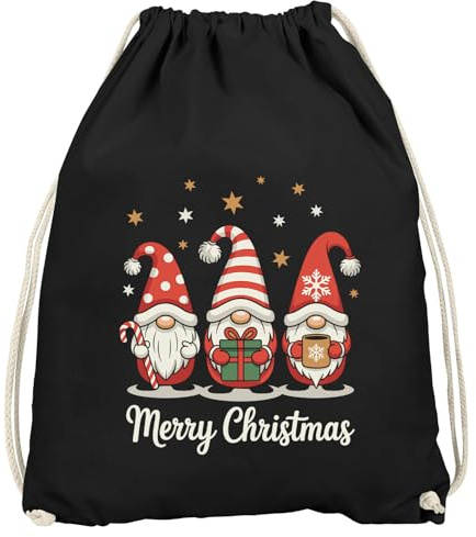 MoonWorks® Turnbeutel Weihnachten Wichtel design Merry Christmas Schriftzug Spruch Weihnachtsbeutel Gymbag Schwarz unisize
