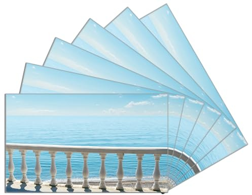 Wallario 6er Set Frühstücksbrettchen aus Glas, Glasunterlage, Glasbrettchen Weite Aussicht über ruhiges Meer, Größe 14 x 23 cm, Sicherheitsglas