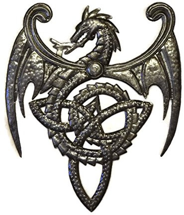 Drache mit keltischem Design inspiriert, haitianische Metall Wand Artwork 35,6 x 43,2 cm