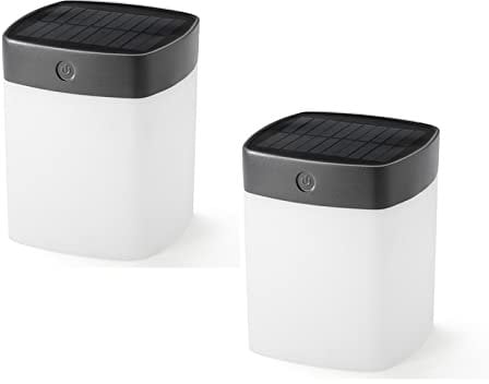 2er Set Solar LED Leuchte mit 3-Stufen Dimmer ASSISI, Höhe 14,5cm, IP44, Grau, Tischleuchte