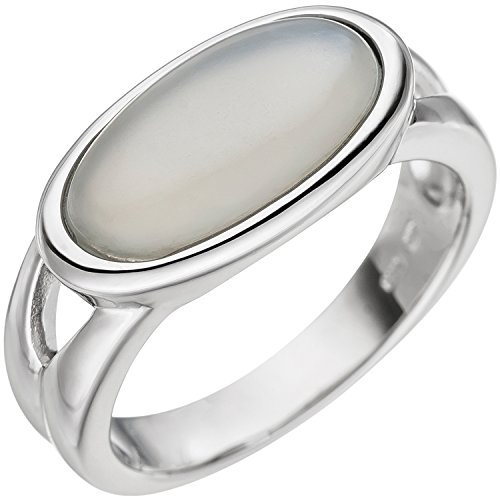 Jobo Damen Ring 585 Gold Weißgold 1 Mondstein-Cabochon Weißgoldring Mondsteinring Größe 60