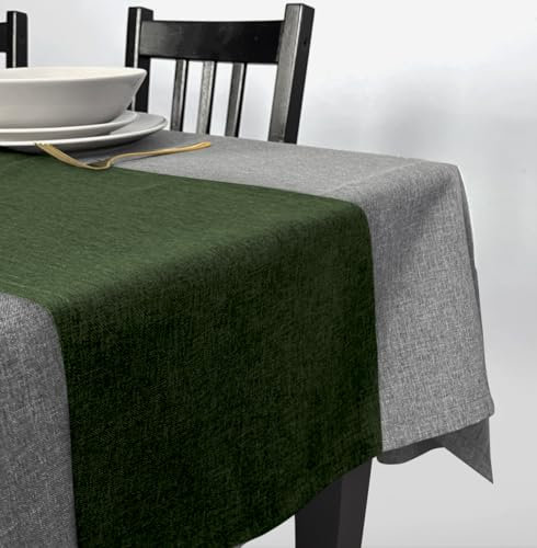 ROLLMAYER abwaschbar Tischläufer Wasserabweisend / Lotuseffekt (Melange Grün 333, 40x120cm) Leinenoptik Tischtuch mit pflegeleicht Fleckschutz, Rechteckig, Farbe & Größe wählbar
