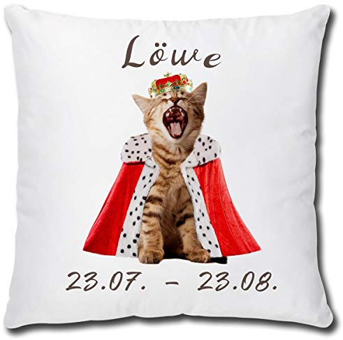 TRIOSK Kissen mit Katze Katzenmotiv Sternzeichen Löwe Spruch lustig Katzen Geschenk für Katzenliebhaber Frauen Freundin Dekokissen 40x40