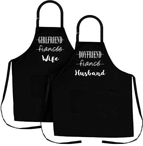 Nomsum Ehemann und Ehefrau, 2-teilig, 1-Größe, passende Küchenschürze für Sie und Ihn, einzigartige Geschenkideen für Paare, Küchenschürzen, Geschenk-Set für Hochzeiten, Jubiläen, Verlobungen und