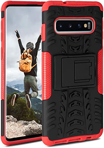 ONEFLOW Tank Case für Samsung Galaxy S10 Hülle Outdoor, stabile Panzerhülle mit Kamera und Display Schutz, sichere Handyhülle, TPU Handy Schutzhülle mit Ständer, Rot Schwarz