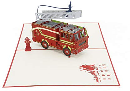 design3dkarten® Feuerwehr, 3d Klappkarte, Löschzug, Feuerwehrauto, Pop Up Karte, Glückwunschkarte, Grußkarte, Geschenkkarte