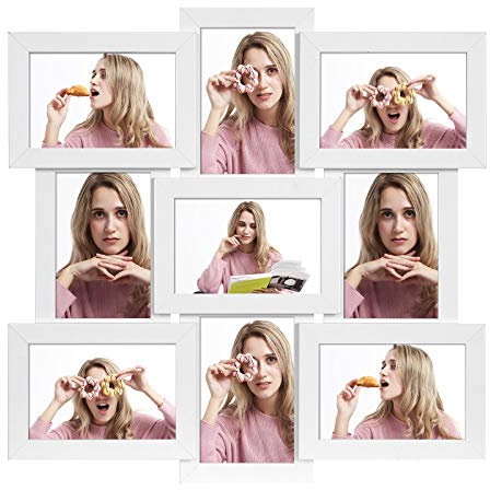 SONGMICS Collage Picture Frames, 9 Frames for 4x6 Photos, Collage Photo Frames for Wall, Multi Frames, Wall Decor, Cloud White RPF029W01