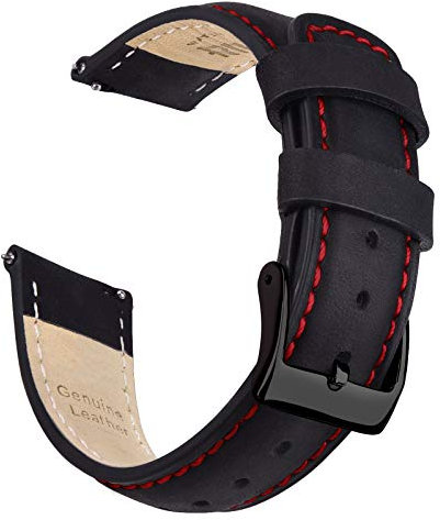 Ritche Uhrenarmband aus Leder mit Schnellentriegelung, echtes Uhrenarmband für Herren und Damen, 18 mm, 20 mm, 21 mm, 22 mm, 23 mm, 24 mm, genarbtes Leder, Schwarz, Rot und Schwarz, 20mm, Classic