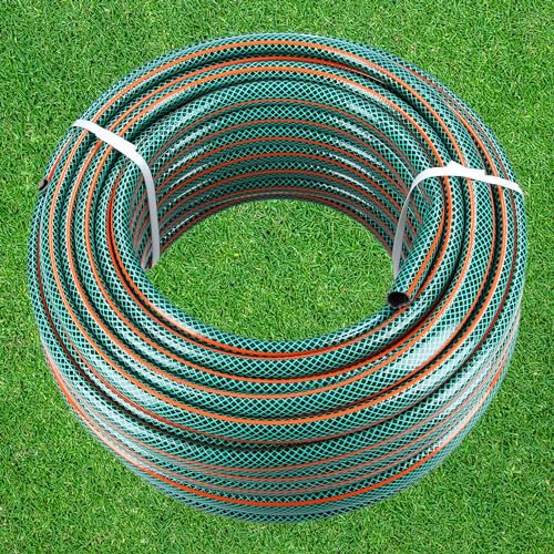 15 m / 49 ft Garden Hose Pipe - 1/2 4-Layer Reinforced Non-Toxic Phthalate-Free PVC Hosepipe - Economy Outdoor Watering Tube for Garden, Lawn, Car Wash, Pet Bath, Irrigation System (Green)